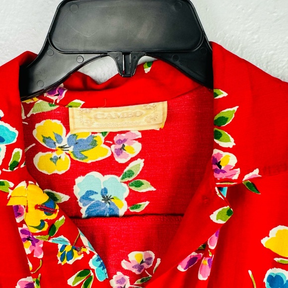 Vintage Cameo Red Floral Mini Summer Spring Shirt Dress - Picture 5 of 6